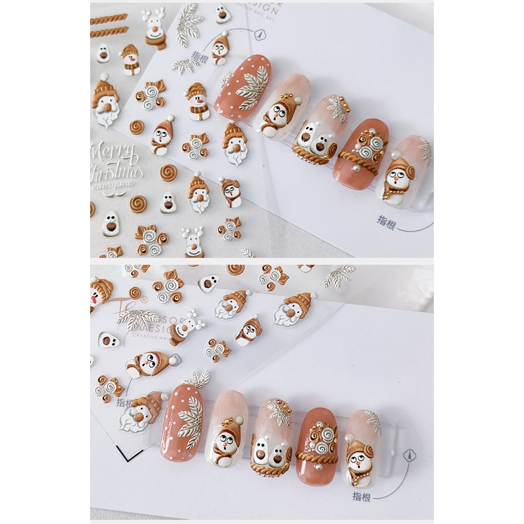 Miếng Dán Trang Trí Móng Tay Họa Tiết Người Tuyết Giáng Sinh 5D Xinh Xắn KX-287