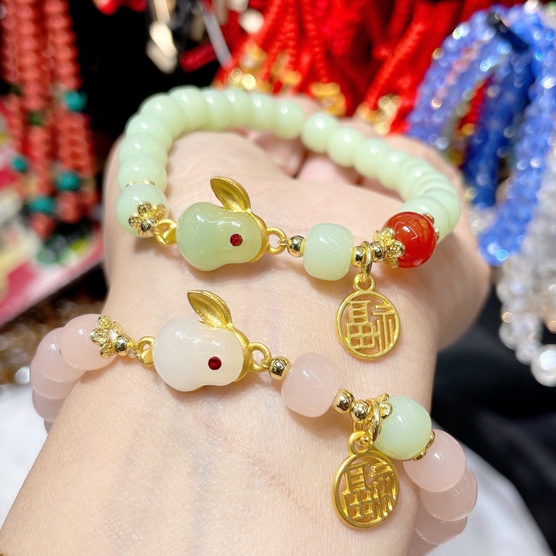 Vòng đeo tay RINHOO FRIENDSHIP chuỗi hạt mặt hình thỏ phong cách Trung Hoa năm mới 2023 dễ thương