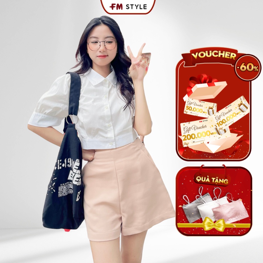 Áo sơ mi croptop tay lửng FMSTYLE cách điệu tay áo dễ phối đồ đi học đi làm trẻ trung năng động 220223404