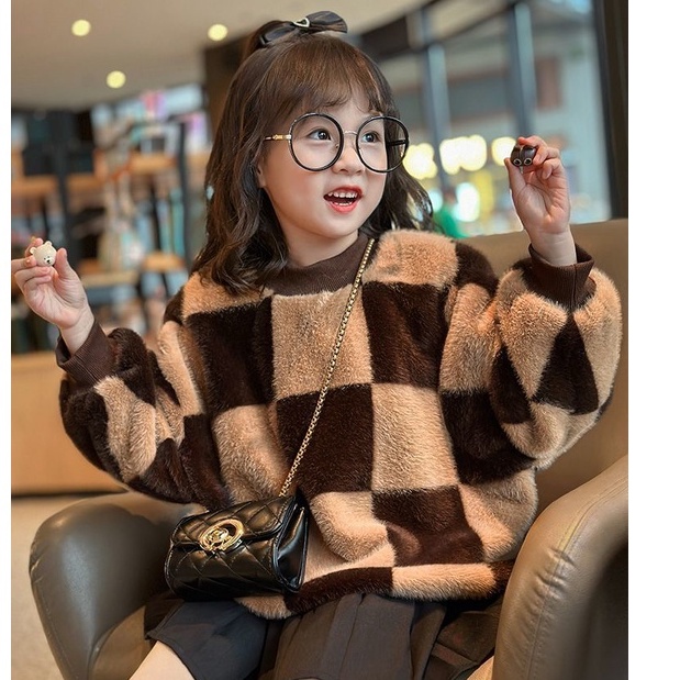 Áo Sweater Lót Lông Cừu Giữ Ấm Phong Cách Mới Thời Trang Thu Đông Dành Cho Bé Gái
