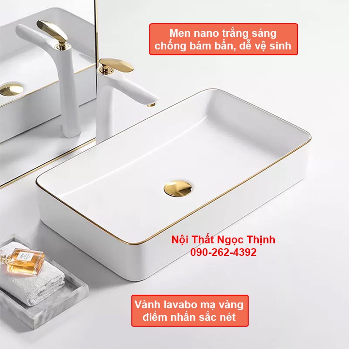 Lavabo sứ đặt bàn LB7 Sứ cao cấp Men Nano nung chống bấm bẩn màu trắng sáng dễ vệ sinh