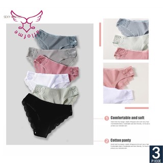 All of me Set 3 quần lót cotton  cạp thấp phối ren màu trơn gợi cảm cho nữ
