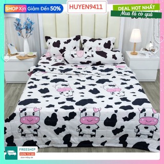 Hcm-ga giường cotton poly kích thước 1m2 1m6 1m8 bọc đệm không vỏ gối-mẫu bò sữa trắng