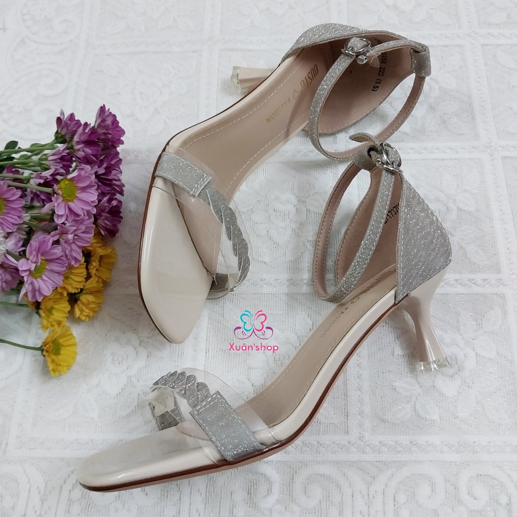 Giày sandal Dusto chất da phối ánh kim, gót nhọn 6cm (có sẵn)
