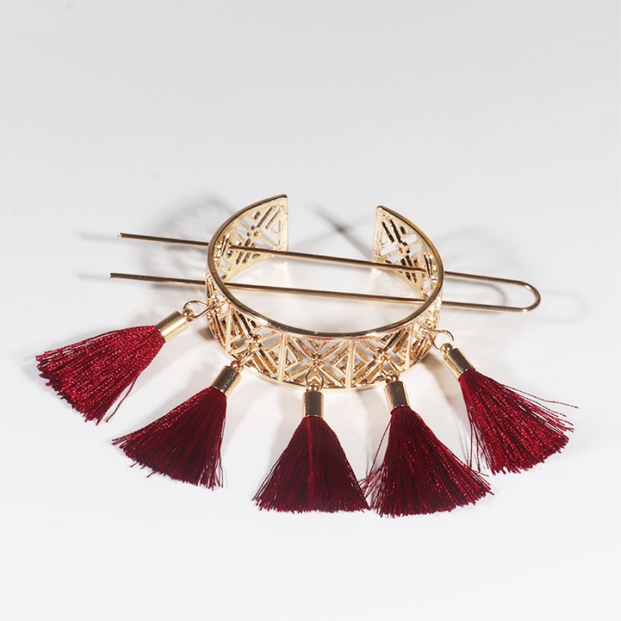 Kẹp Tóc Kim Loại Thiết Kế Tua Rua Phong Cách Retro