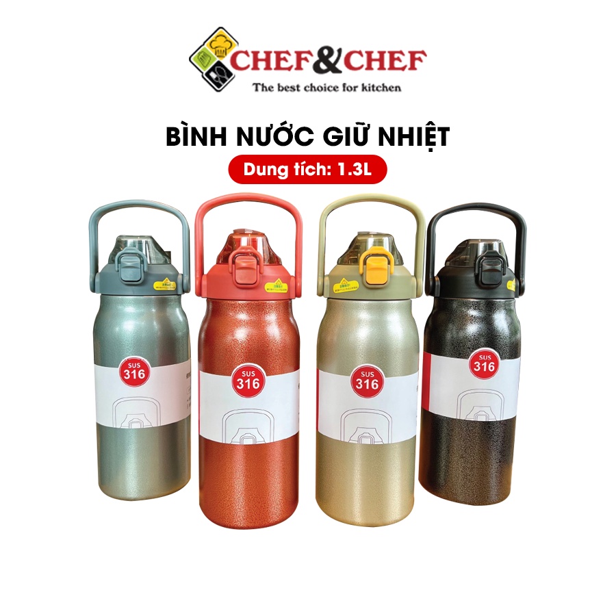 Bình nước CHEF&CHEF có ống hút bật tự động khi mở nắp siêu tiện lợi.