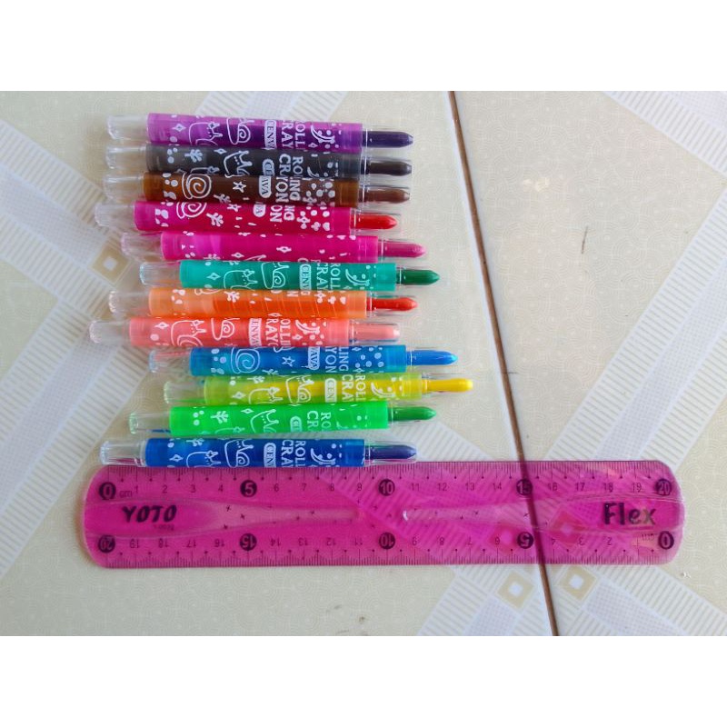 Sáp vặn 12 màu ngắn, 12 màu dài Rolling Crayon túi nhựa