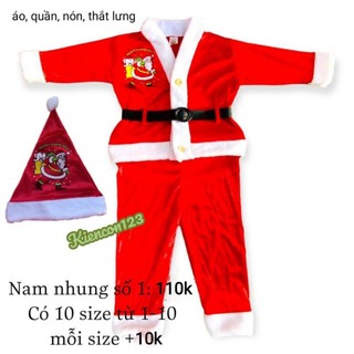 Set bộ noel cho bé kèm nón. Vải Nhung