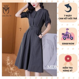 Đầm trung niên linen cổ tròn dáng suông tặng kèm nịt eo tặng mẹ, size L-3XL, MODA 101