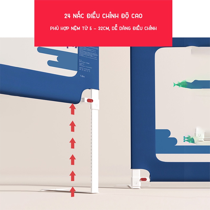 Thanh Chắn Giường KidsWorld BR02 Nâng Hạ 1 Bên Cao Tối Đa 105cm Chống Kẹt Chống Vấp Ngã