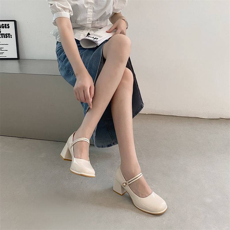 Giày lolita giày mary jane Giày Cao Gót Da Đế Dày Phong Cách Retro Pháp Thời Trang Mùa Hè 2022