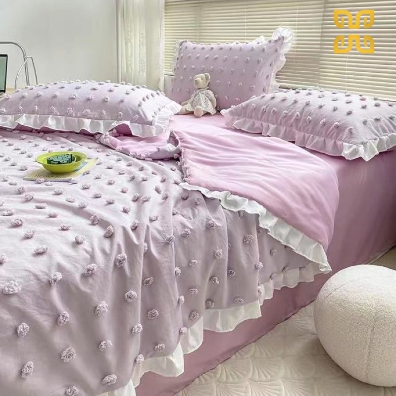 Bộ ga gối chăn chần đũi bèo mền mại thoáng mát nhẹ nhàng sẵn tại Sam-Store