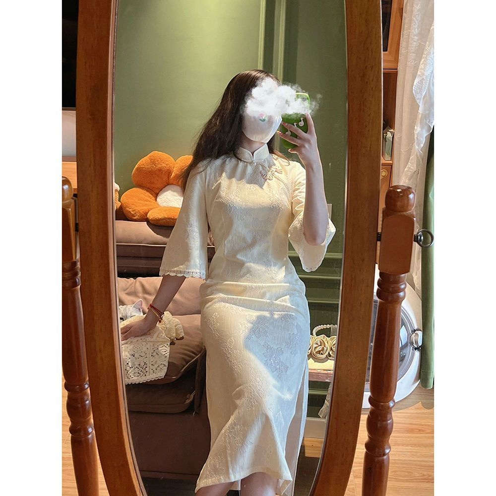 Đầm Sườn Xám Cách Tân Tay Rộng Phong Cách Dân Tộc Thời Trang 2022