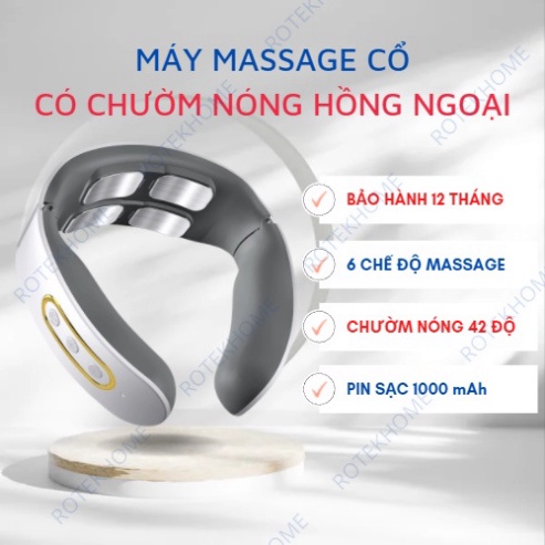 Freeship Máy massage cổ vai gáy cao cấp CHƯỜM NÓNG HỒNG NGOẠI 42 độ C - 4 đầu tiếp xúc, 6 chế độ mat xa, 9 cường độ