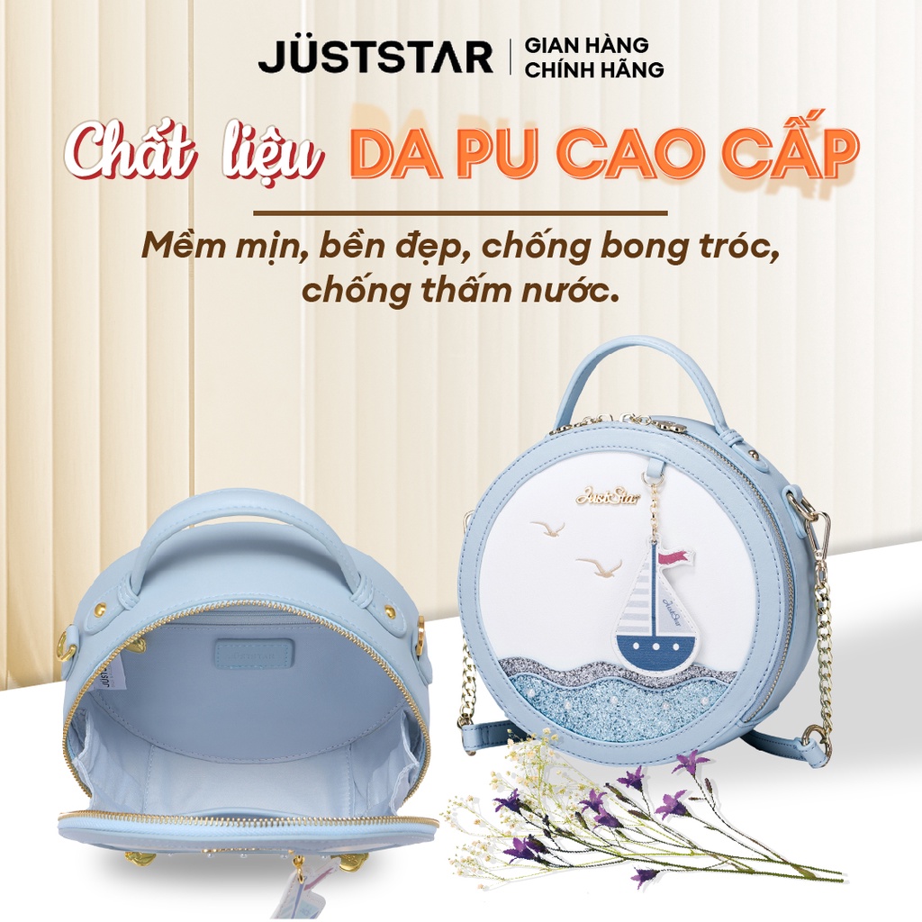 Túi Xách Nữ Tròn Đeo Vai JUST STAR DU171277-06 - Thêu Biển Xanh, Thiết Kế Có Quai Xách, Nhiều Ngăn Đựng Đồ, Đi Làm