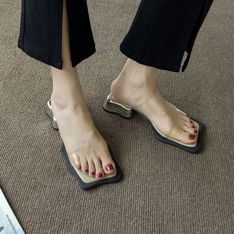 Hàng Châu Âu Dép Quai Ngang Trong Suốt Đế Dày Thời Trang Mùa Hè Cho Nữ