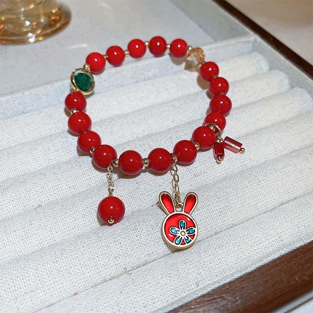 Vòng Đeo Tay Chuỗi Hạt Màu Đỏ Phong Cách Trung Hoa Thời Trang Cho Nữ