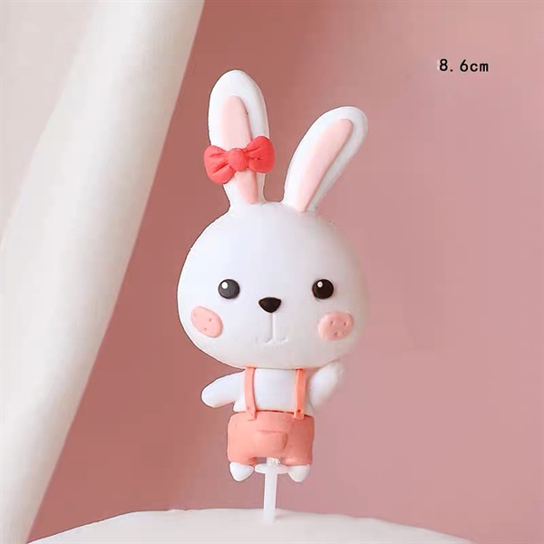 Trang trí gốm mềm thỏ trắng yếm hồng