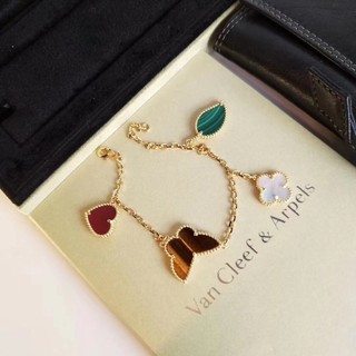 Vòng tay may mắn mạ vàng 18k đính hoa và cỏ bốn lá may mắn