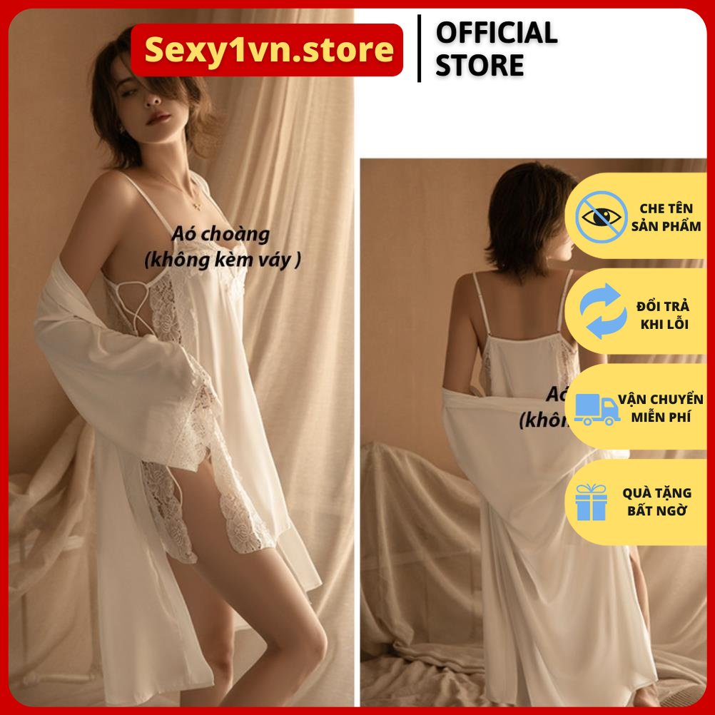 Áo Choàng Ngủ Lụa Sexy Phối Ren Gợi Cảm Quyến Rũ Hàng Quảng Châu Cao Cấp