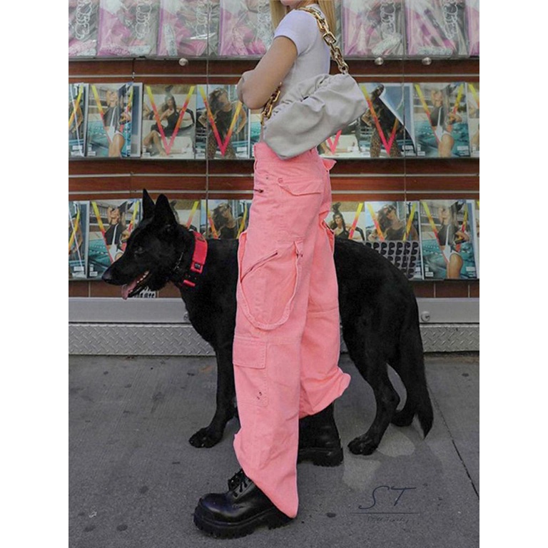 Quần Jeans Lưng Cao Có Túi Phối Khóa Kéo CY03 Thời Trang Cho Nữ