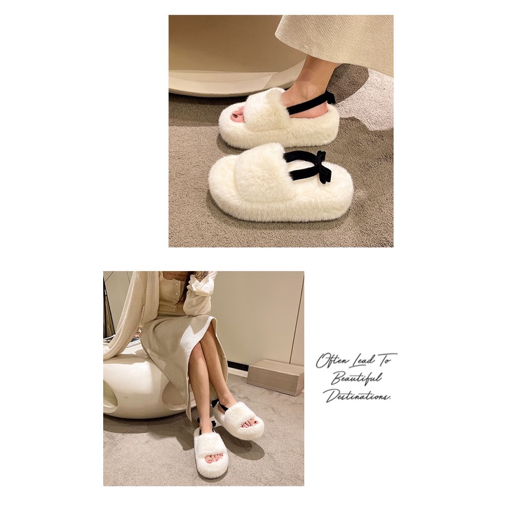 Dép Lông Nhung Đế Dày 7cm Thời Trang Thu Đông Nhẹ Nhàng Phong Cách Mới Cho Nữ