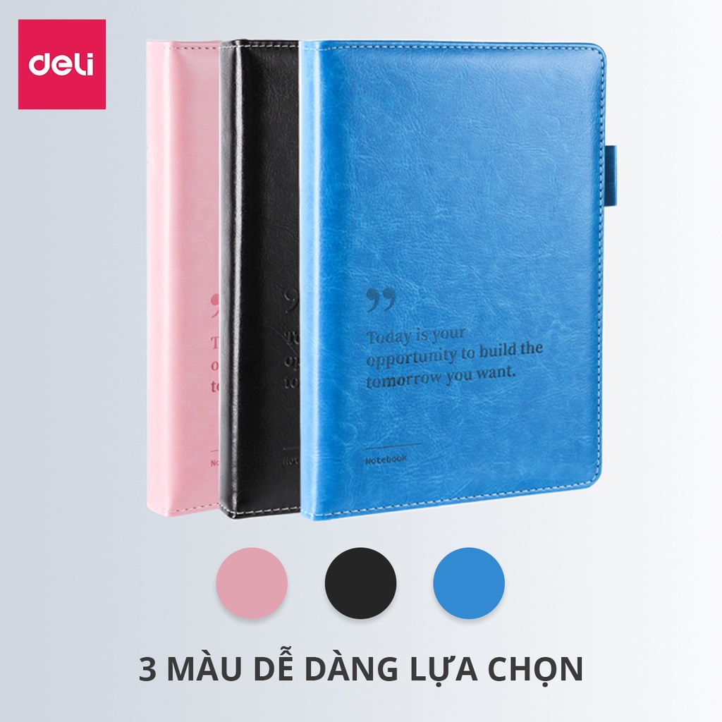 Sổ Tay Ghi Chép A5 Bìa Da Deli - Màu Đen/Hồng/Xanh, 300 trang, 80/100gsm, Chống Nước Dành Cho Học Sinh, Văn Phòng