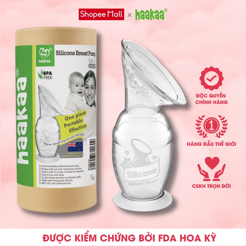 Cốc hứng sữa mẹ Gen.2 Haakaa. Silicone cao cấp, an toàn. Không chứa BPA, PVC và phthalate. Cốc hút sữa rảnh tay