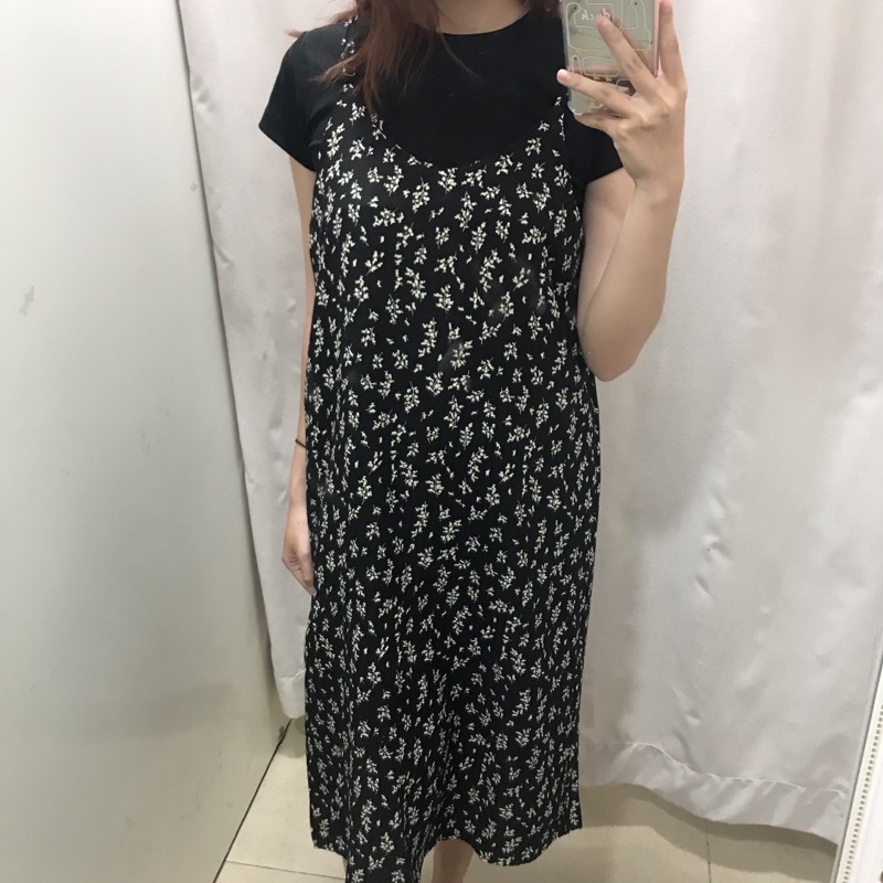 Đầm 2 dây đen hoa nhí trắng DD216