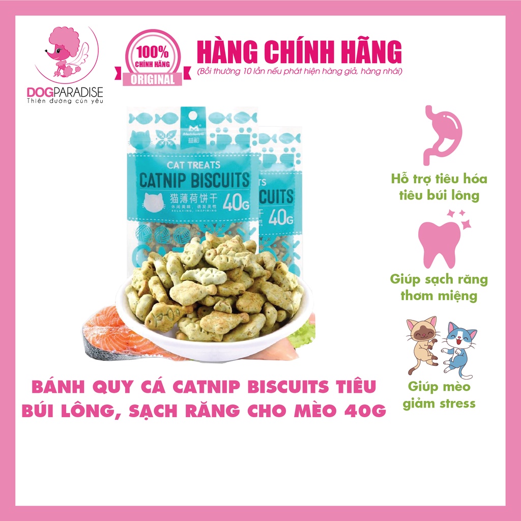 Bánh quy cá CATNIP BISCUITS tiêu búi lông, sạch răng cho mèo 40g - Dogparadise