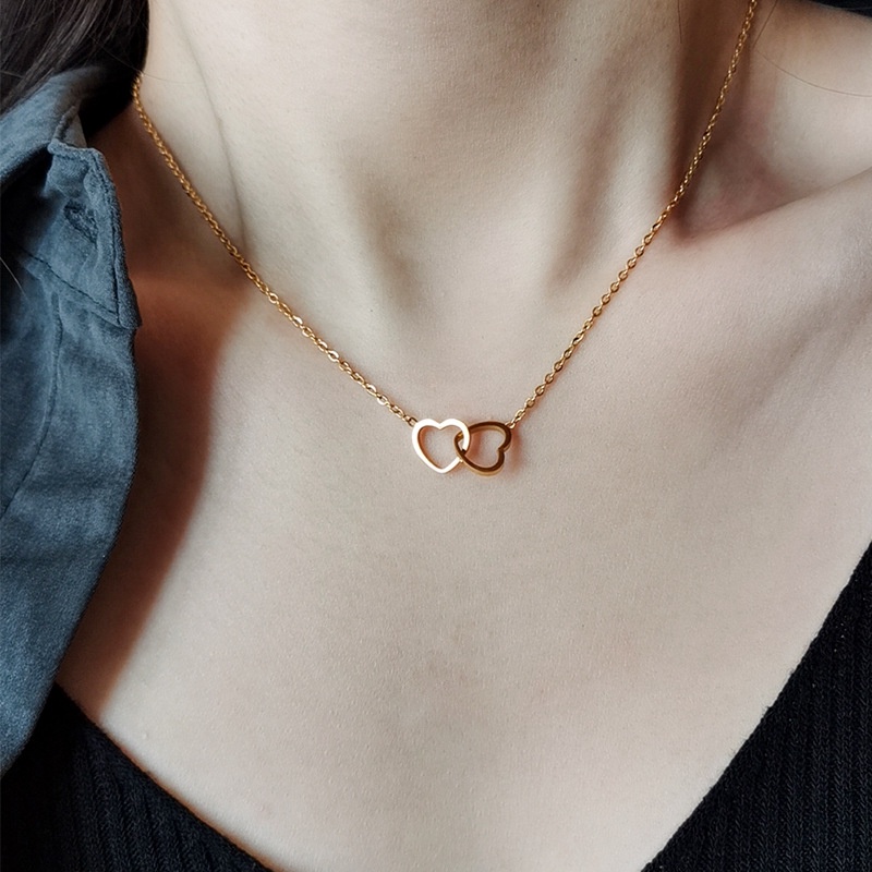 Vòng cổ Bạc 925 Mặt Trái Tim Đôi Đính Đá Thời Trang Cho Nữ