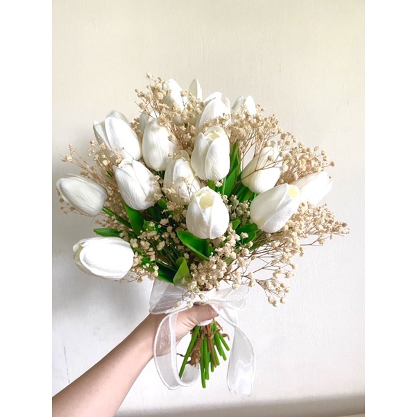 BÓ HOA CƯỚI TULIP CẦM TAY CÔ DÂU (Tặng Kèm Hoa Cài Áo Chú Rể) CHỤP ẢNH, ĐÁM CƯỚI