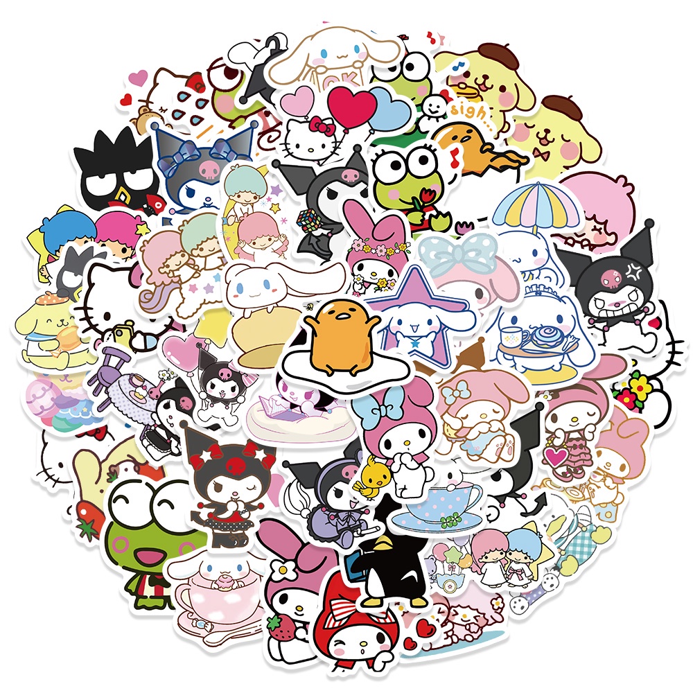 Bộ 50 Miếng Dán Hoạt Hình Kuromi Melody Jade Guigou Dễ Thương Chống Thấm Nước Trang Trí Cốc / Nón Bảo Hiểm