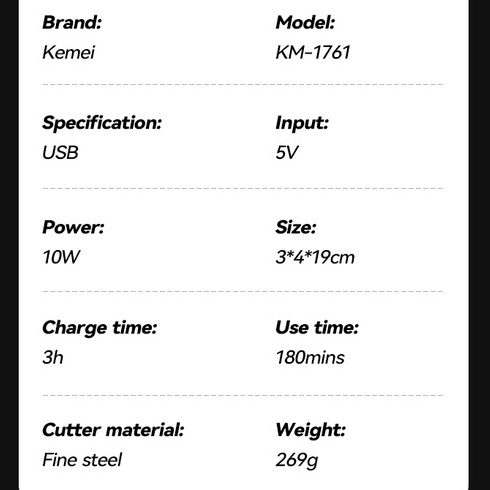 Tông Đơ Cắt Tóc Chuyên Nghiệp Kemei KM-1761