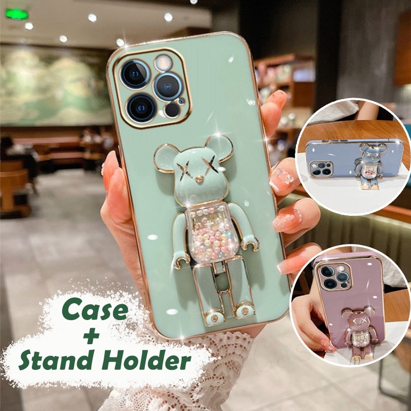 Ốp Điện Thoại Màu Kẹo Ngọt Có Giá Đỡ Hình Gấu Cho OPPO A52 A92 A3s A12E A7 A5s A12 A53 A31 A33 F9 F11 A5 A9 2020