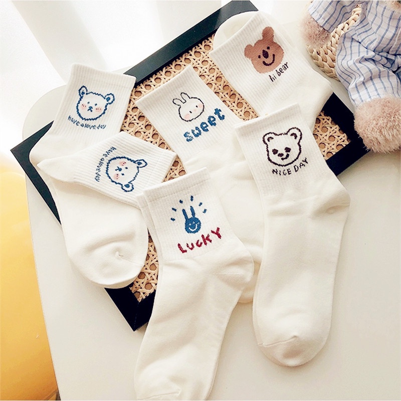 Set 5 tất nữ Muzini vớ cổ cao trắng phong cách Hàn Quốc đáng yêu TN251