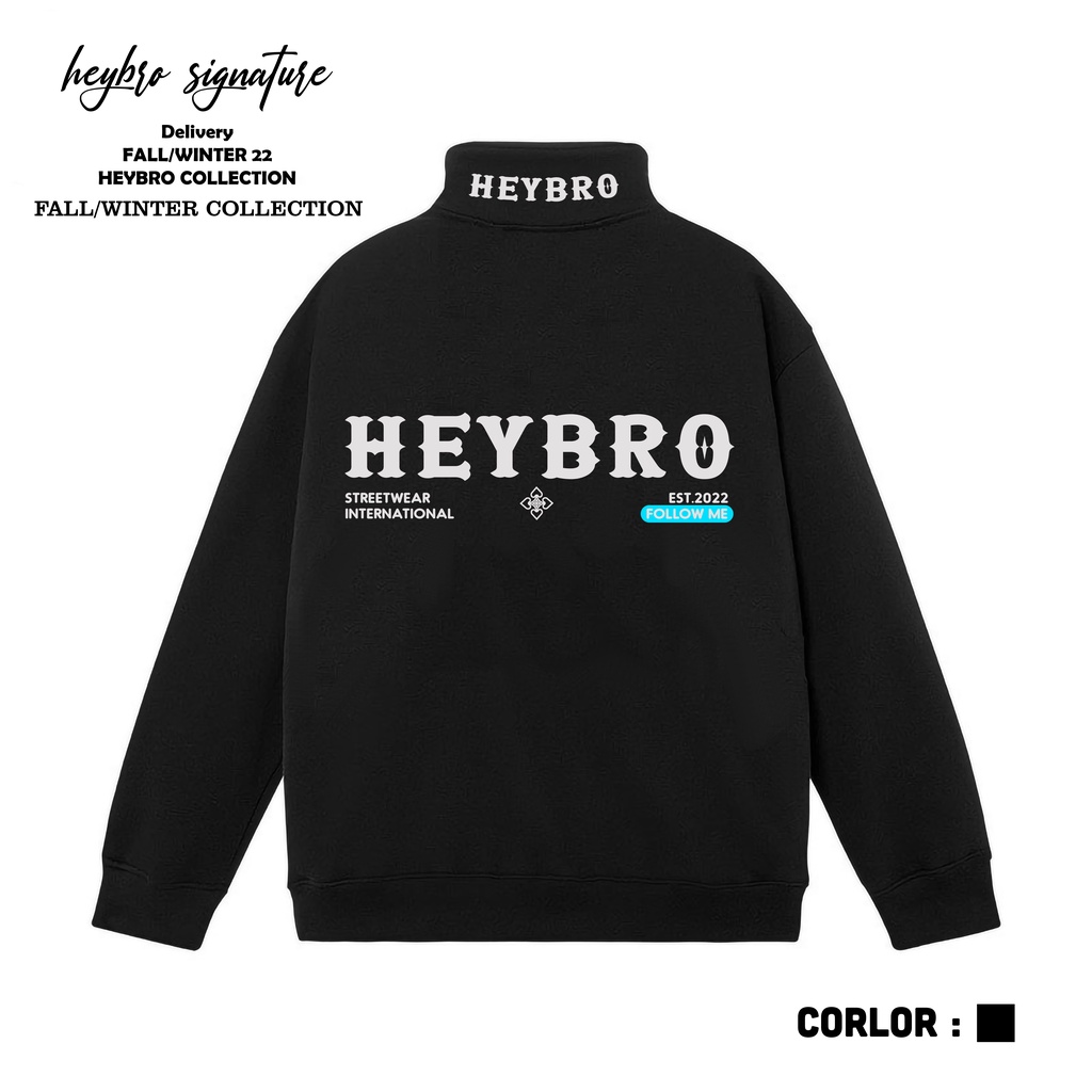Áo sweater nỉ bông half zip HEYBRO / Sweater Unisex nam nữ 002