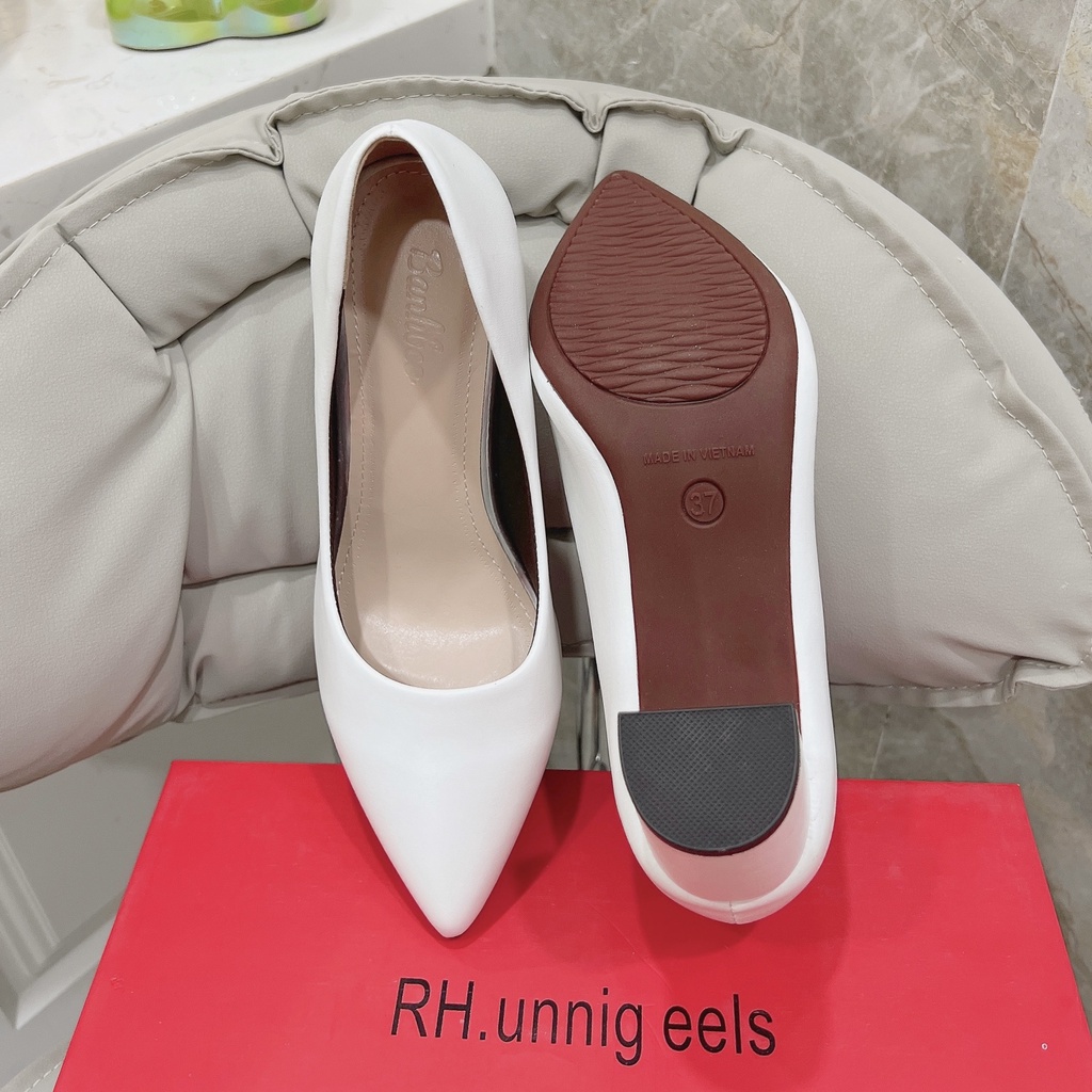 Giày Cao Gót Trơn mũi nhọn cao 5P chất da mờ lì Giày Bánh Bèo mã THO2