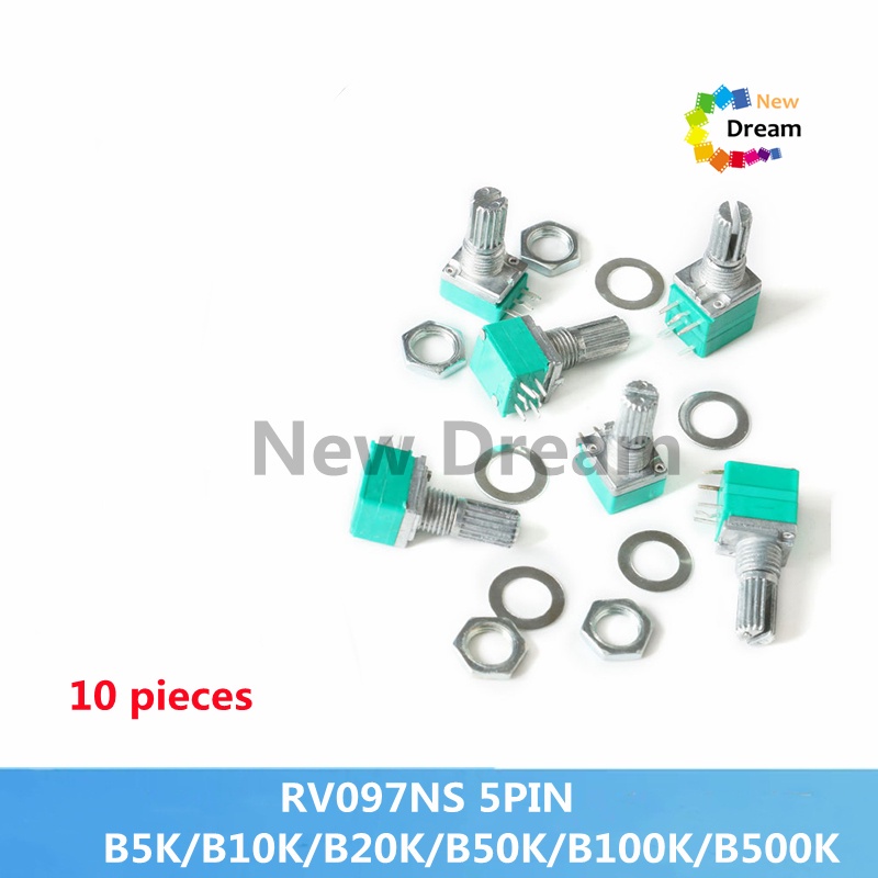 10 chiếc RV097NS 5pins B5K / B10K / B20K / B50K / B100K / B500K chiết áp liên kết đơn có công tắc