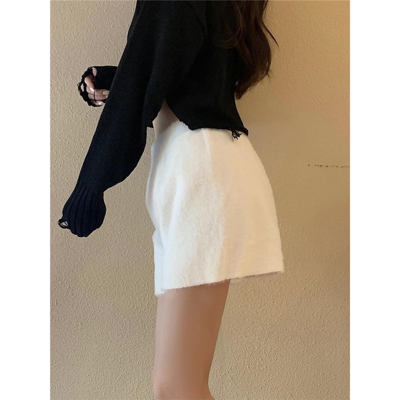 QKOOLE  Quần Short Dệt Kim Lưng Cao Co Giãn Tốt Kiểu Hàn Quốc Gợi Cảm Cho Nữ