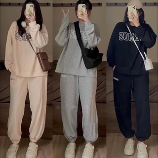 Sét bộ nỉ COSMOS tay bồng in chữ kèm quần ống bom đủ màu, Bộ nỉ mùa đông Nam Nữ from rộng unisex