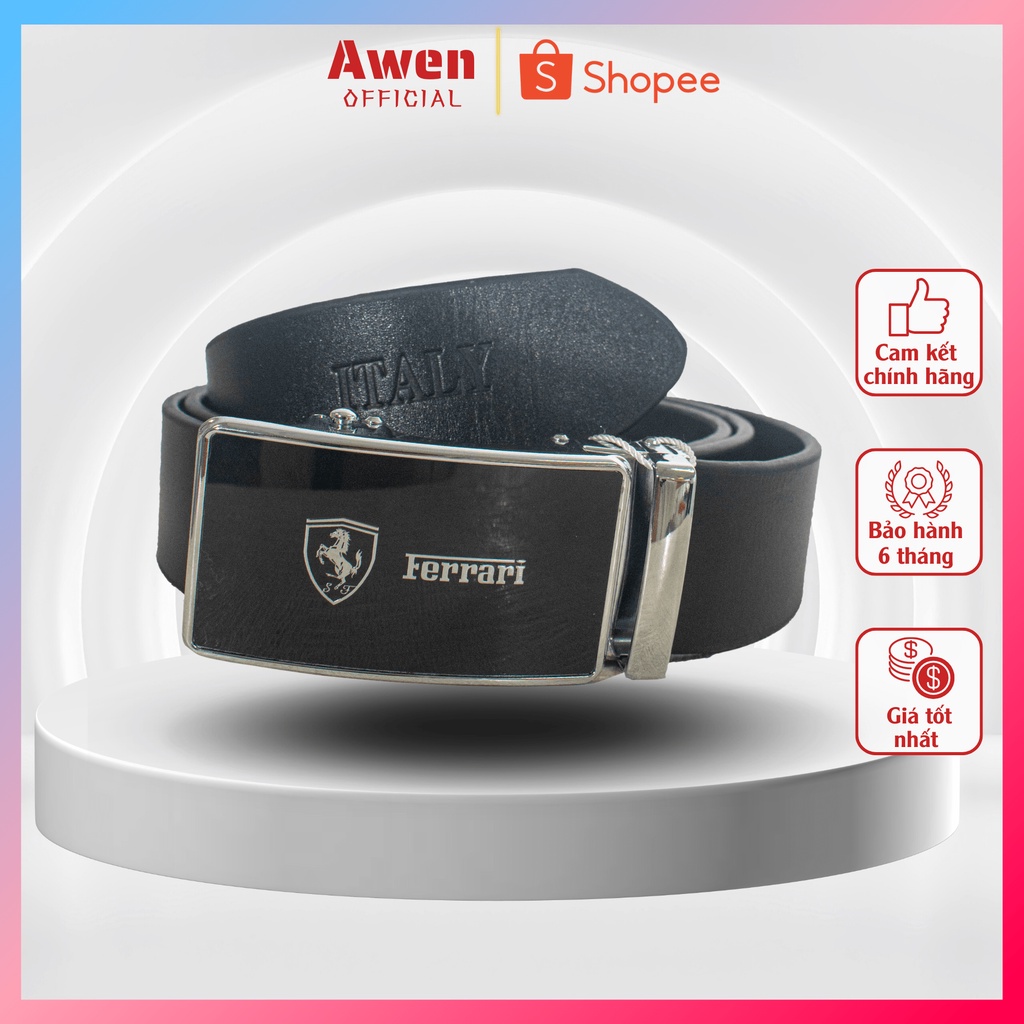 Thắt Lưng Nam Da Bò In Logo FERRARI Khóa Lăn Cao Cấp