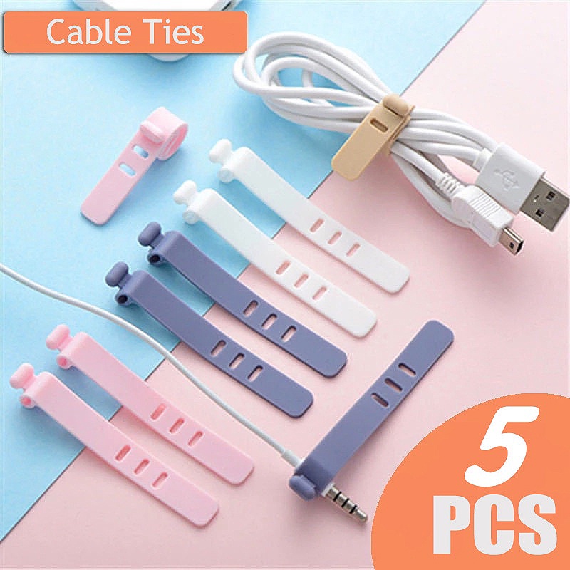 5 Dây Buộc Dây Cáp Silicone 3 Lỗ Đa Năng Tái Sử Dụng Được