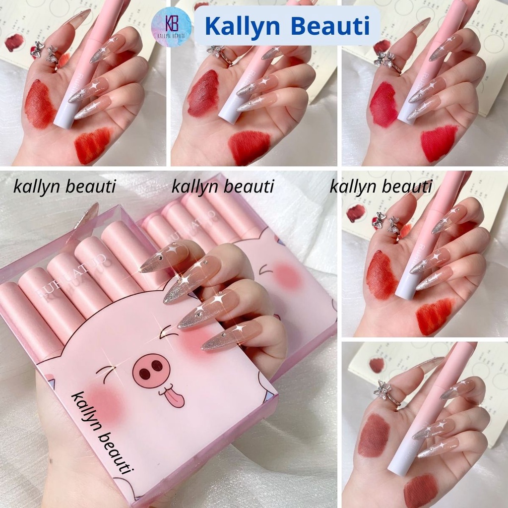 Set son 5 cây kem lì heo hồng Ruhuatou nội địa Trung lâu trôi màu nhung Kallyn beauti