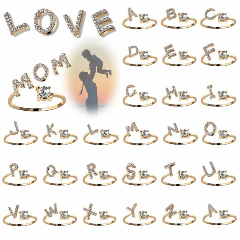 Nhẫn Mở 26 Chữ Cái A-Z Đính Pha Lê Thời Trang Cho Nữ