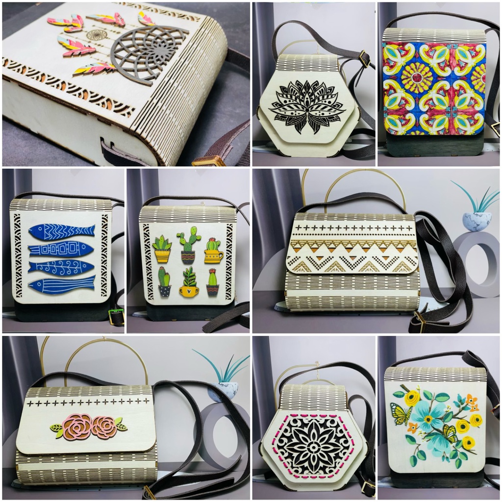 Túi Xách Gỗ Vintage - Túi Gỗ Handmade Nhiều Mẫu Họa Tiết Độc Lạ