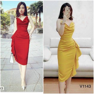 🔥[XẢ KHO]🔥Đầm body dự tiệc 2 dây cổ đỗ kết bèo sang trọng