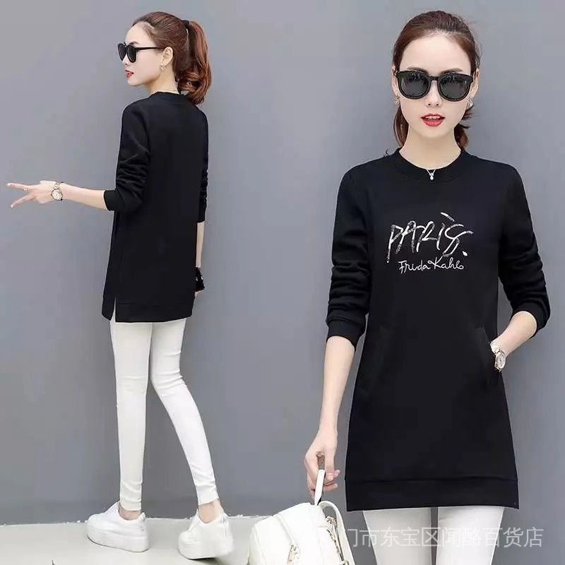 Hàng Có Sẵn [Lót Lông Cừu / No Lining] Áo Thun Cotton Nguyên Chất Tay Dài Vừa Thêu Họa Tiết Phong Cách Mới 2023 Dễ Phối Đồ Cho Nữ