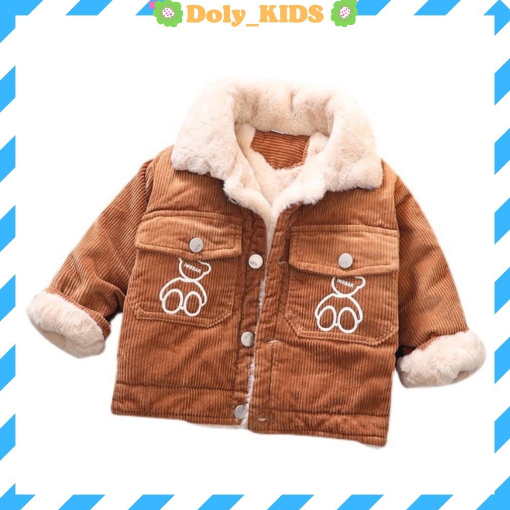 Áo Khoác Lót Lông Chất Nhung Tăm Thêu Chú Gấu Cho Bé Trai Cực Chất từ 6kg đến 28kg