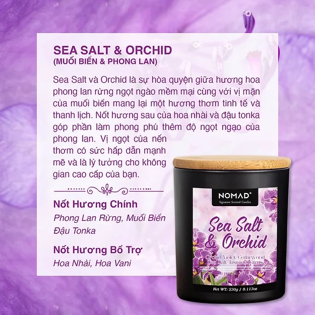 Nến Thơm, Tán Hương Mùi Phong Lan Muối Biển Nomad Signature Scented Candle 230g - Sea Salt & Orchid